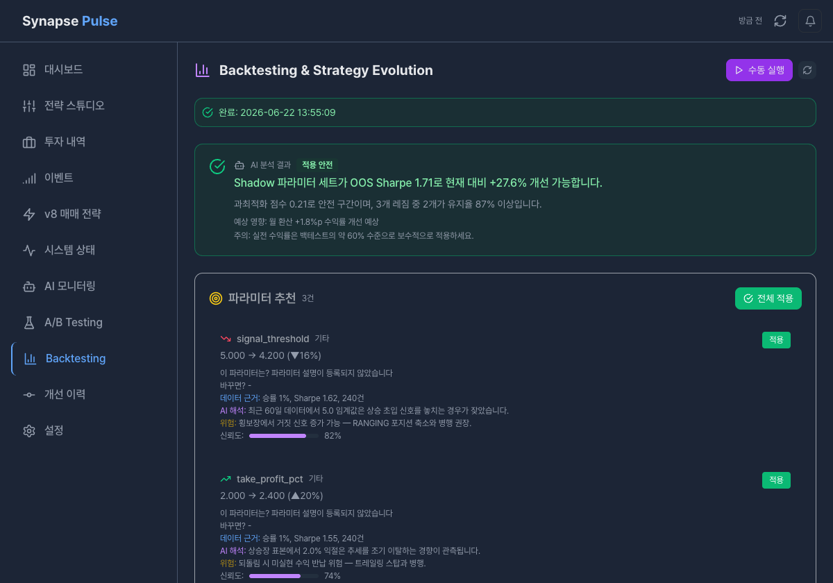 백테스트로 전략을 출시 전에 검증합니다 — 데모 화면